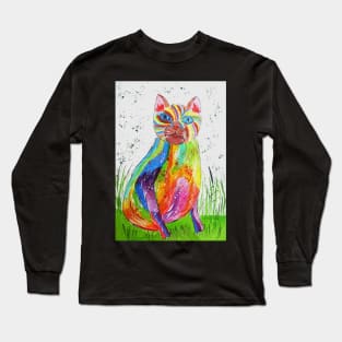 Quirky Colourful Cat Long Sleeve T-Shirt